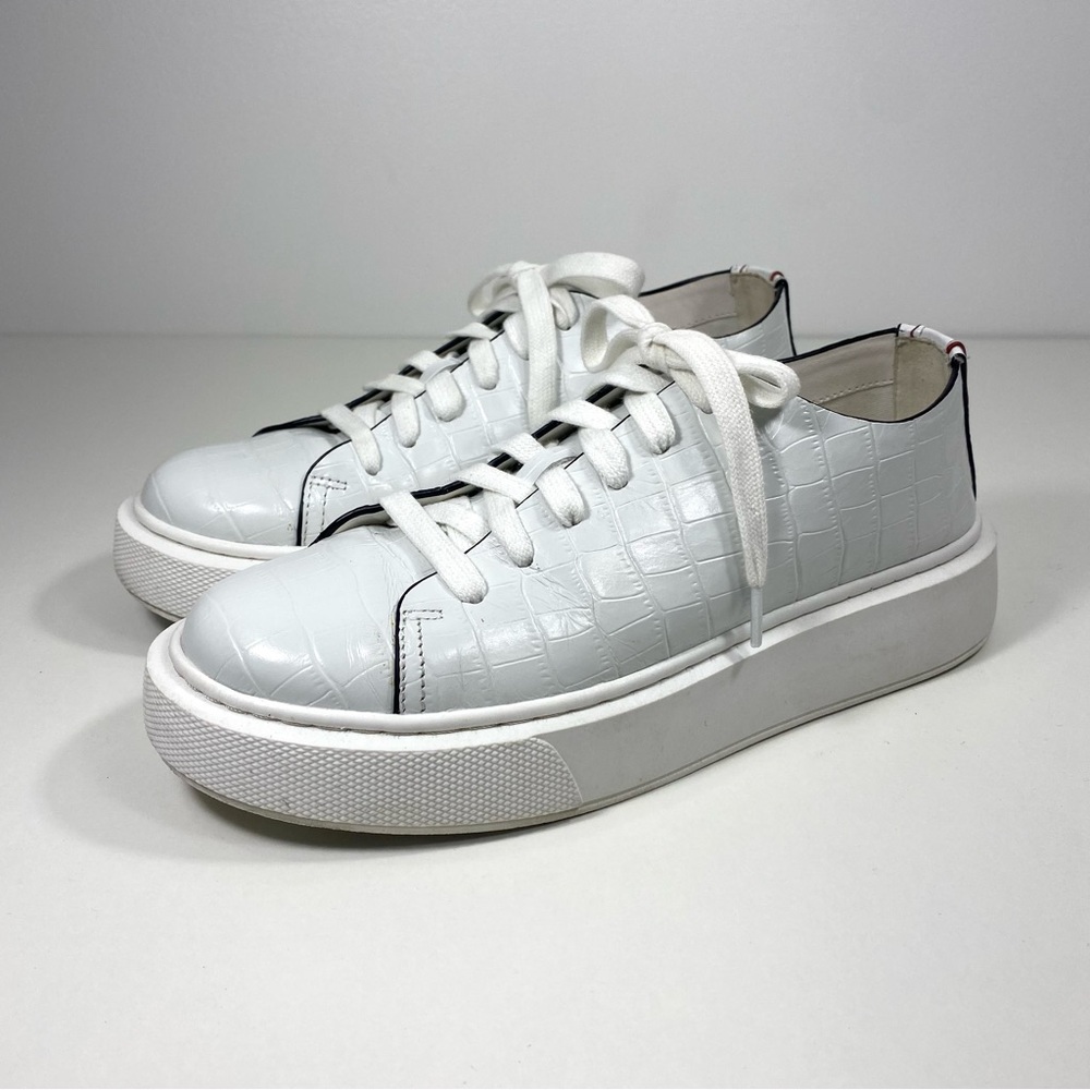 Sam Edelman Argo Classic White Leather Croco Embossed Platform Sporty Sneakers 7